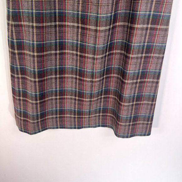 Vintage Lady Halrin Plaid Wool Skirt Womens 8 Brown Lined Pockets Zip Pleated - Picture 6 of 11